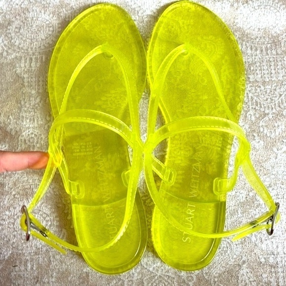 Brand New Stuart Weitzman Jelly Florescent Yellow Thong Ankle Strap Sandals - Picture 8 of 14